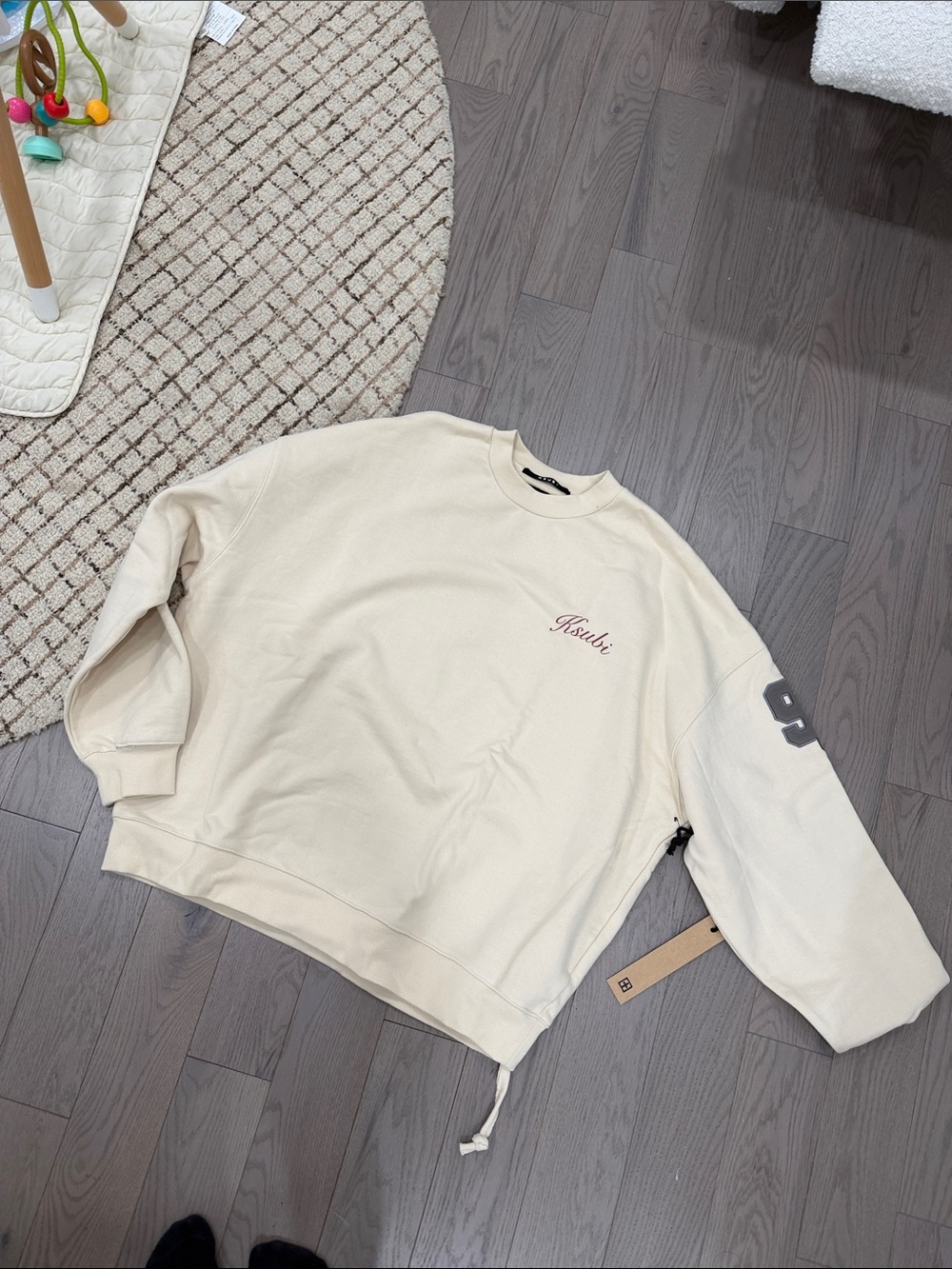 Ksubi Cream Crewneck Sweater with Sleeve Number